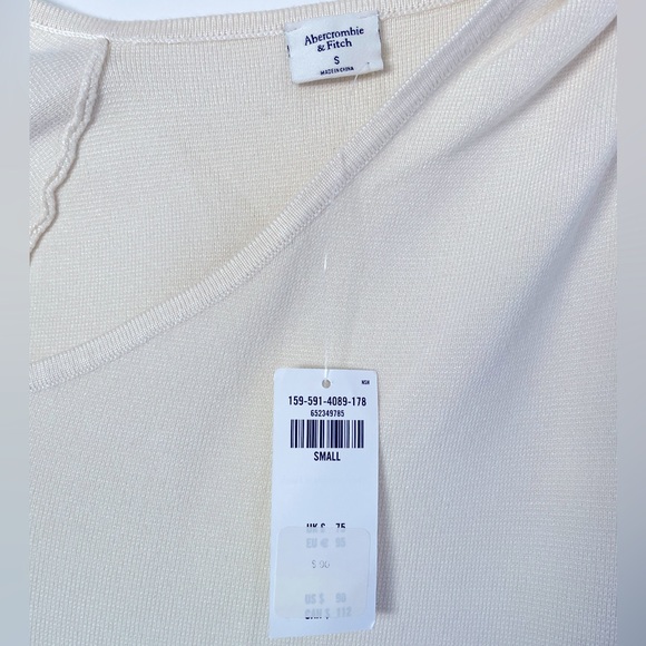 NWT - Abercrombie & Fitch - One-Shoulder Mini Sweater Dress - cream - size small - Picture 3 of 4
